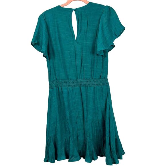 Umgee Gauzey V Neck Flutter Sleeve Mini Dress Teal Sz S NEW - Picture 2 of 8